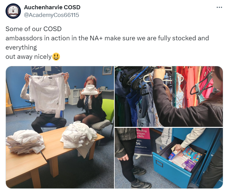 a tweet from Auchenharvie Academy group promoting their cost of the school day work