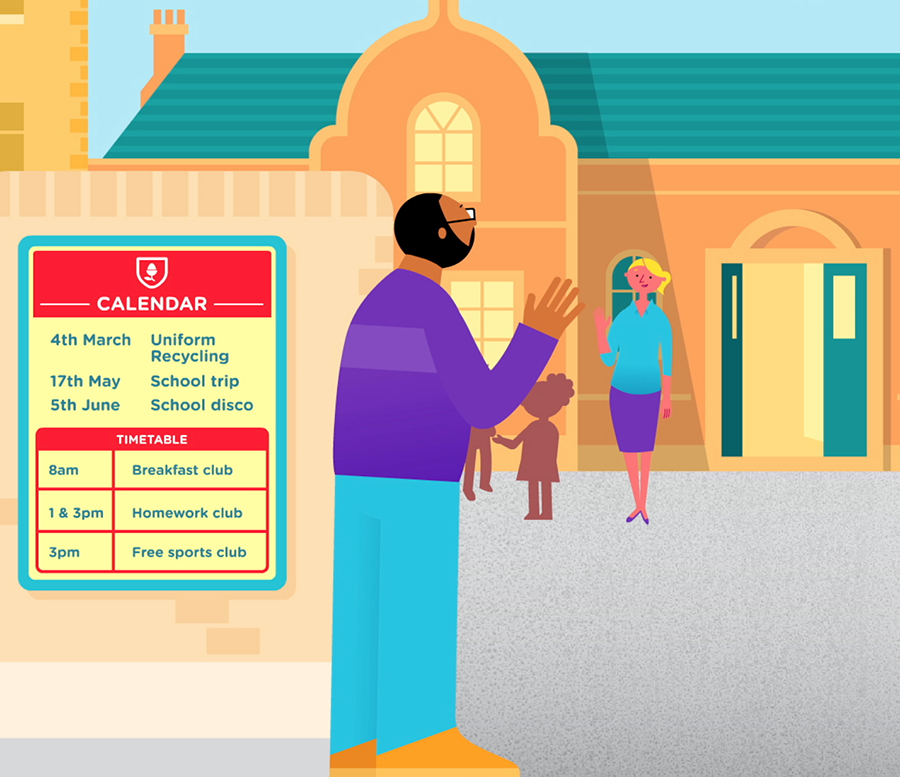 COSD father waving at teacher at school gates